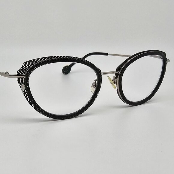 L.A. Eyeworks Walnut Cat Eye Sparkle Net Shiny Silver Eyeglasses Frame w/ Case - Picture 7 of 16